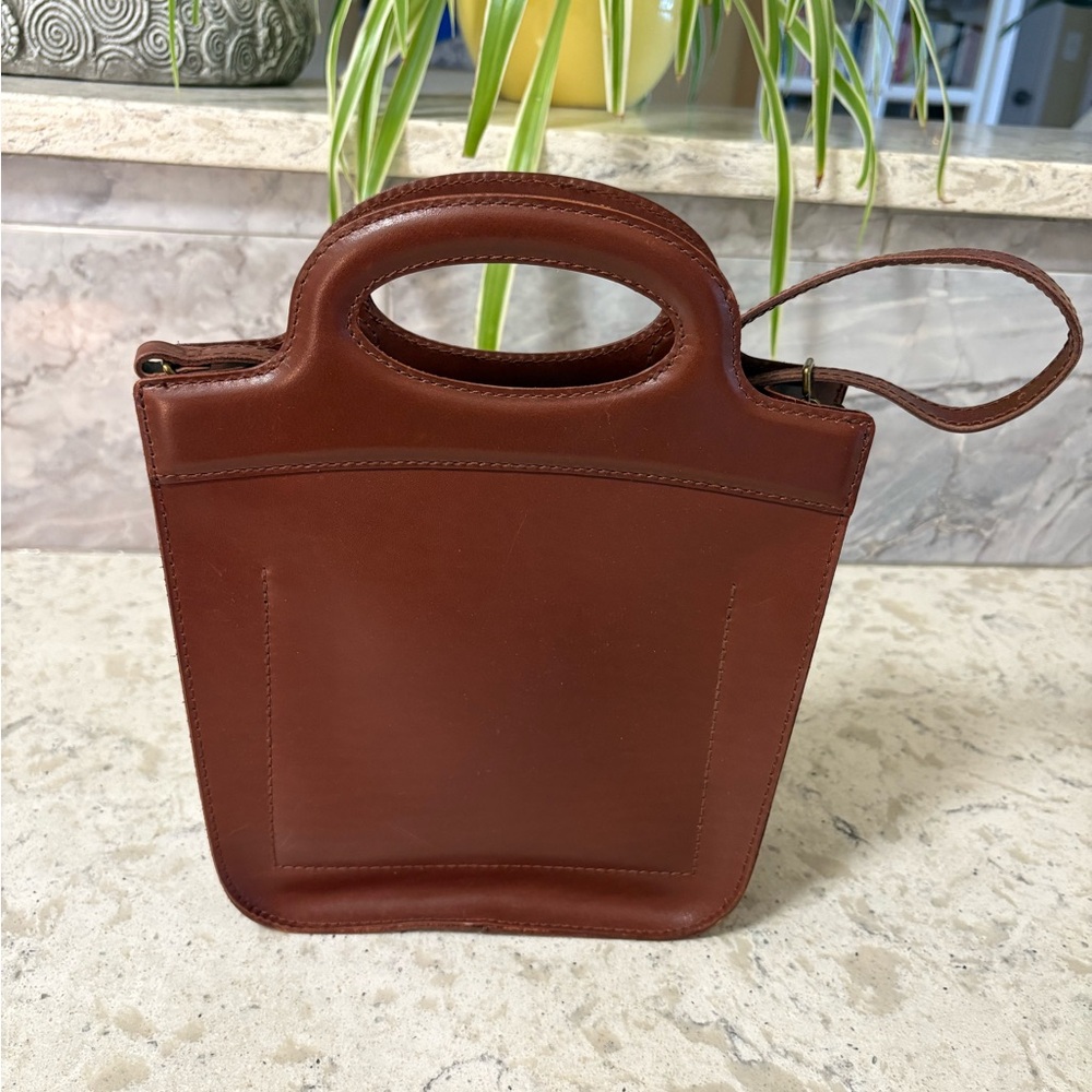 Slim Structured Madewell Handbag in Cognac Brown